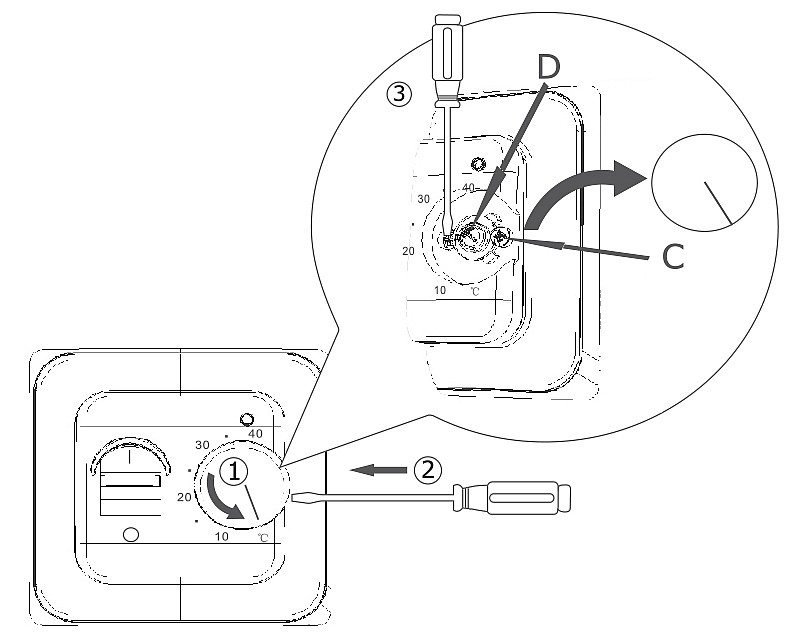 Порядок монтажа терморегулятора 70.16 – снятие ручки и крышки регулятора