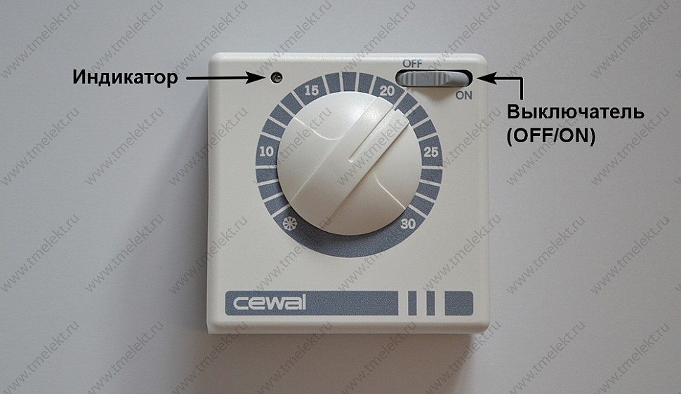 Терморегулятор Cewal RQ30 для системы обогрева, индикатор и выключатель (OFF/ON)