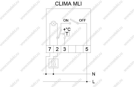 Схема подключения терморегулятора ORBIS Clima MLI для теплого потолка