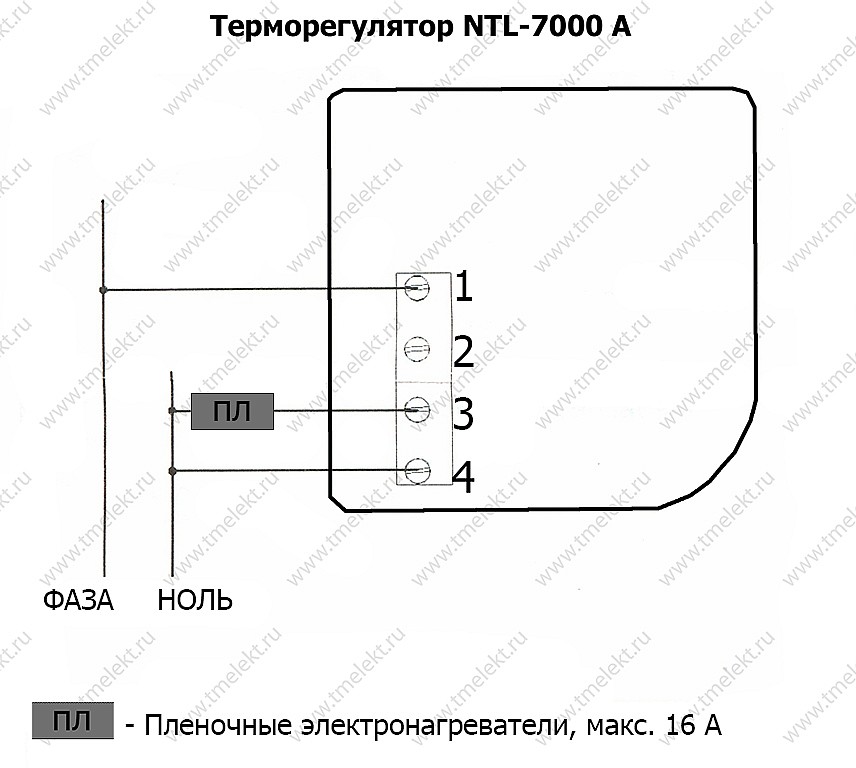 Схема подключения терморегулятора NTL-700 A Схема подключения терморегулятора NTL-700 A