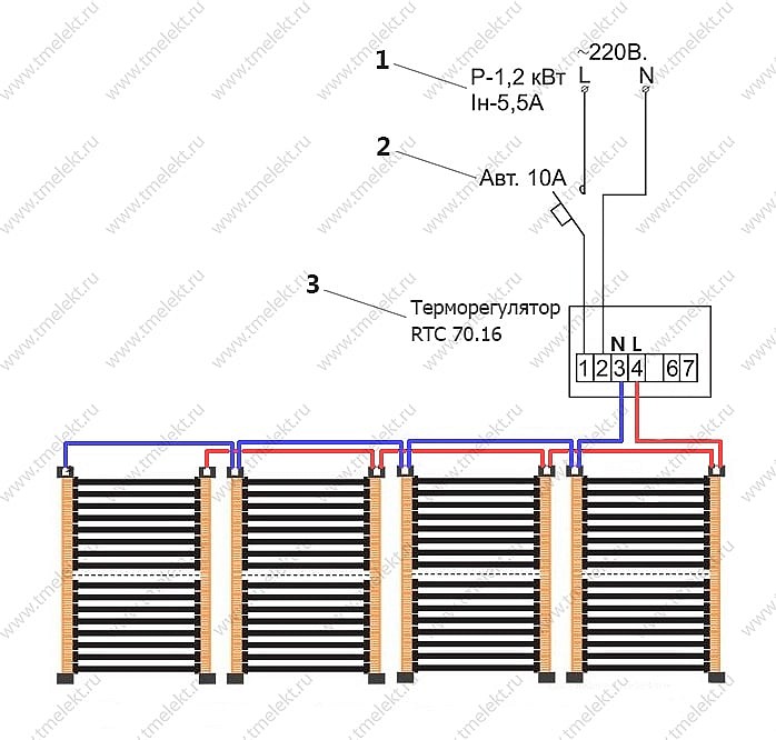 Схема подключения греющей пленки ТМ для теплого потолка