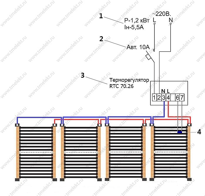 Схема подключения греющей пленки ТМ для пленочного теплого пола