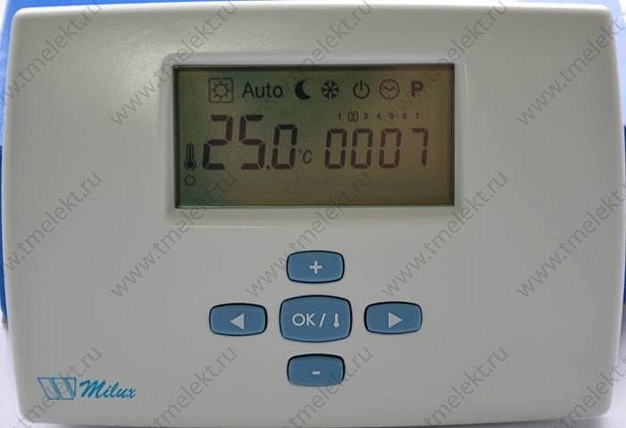 Программируемый терморегулятор Watts Milux, индикаторы на дисплее