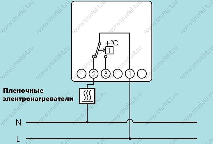 Схема подключения терморегулятора Cewal RQ10 для греющего потолка